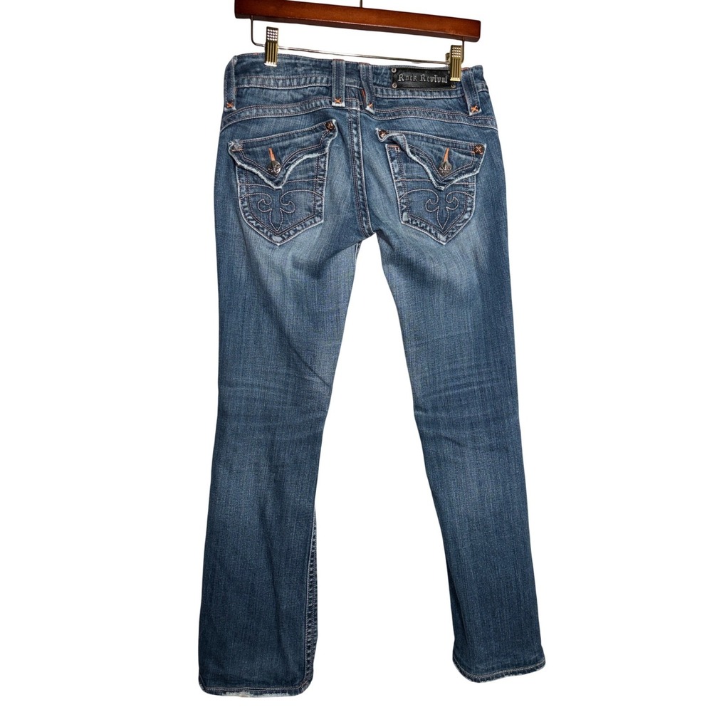 Rock Revival‎ Gwen Bootcut Jeans Womens 29 Y2K Low Rise Fleur De Lis Flap Rodeo